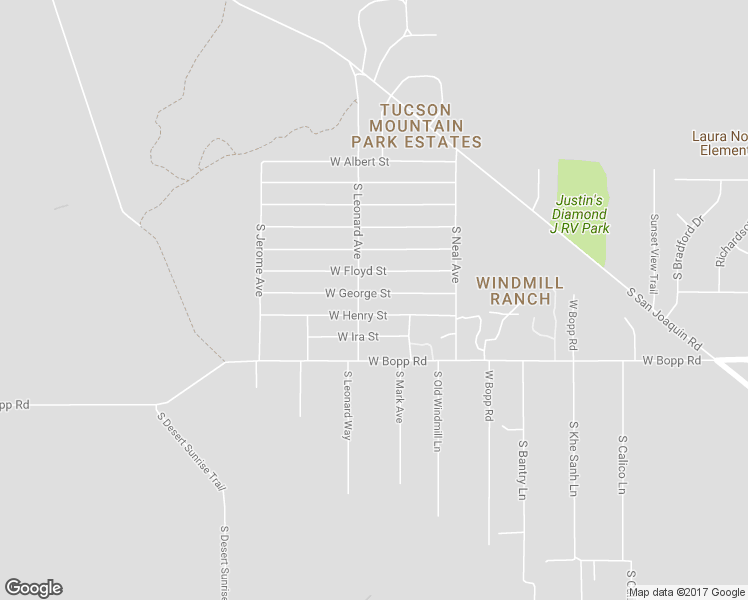 map of restaurants, bars, coffee shops, grocery stores, and more near 9147 West George Street in Tucson