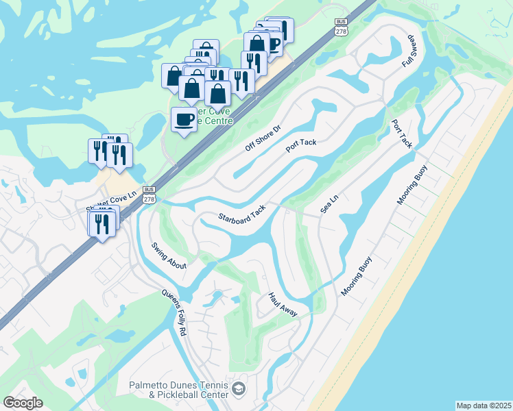 map of restaurants, bars, coffee shops, grocery stores, and more near 14 Starboard Tack in Hilton Head Island