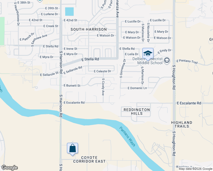 map of restaurants, bars, coffee shops, grocery stores, and more near 9830 East Nicaragua Place in Tucson