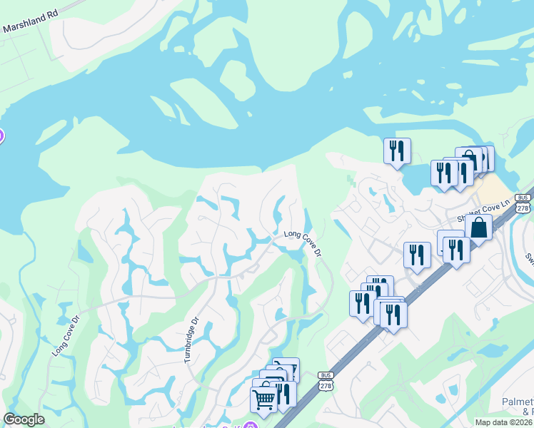 map of restaurants, bars, coffee shops, grocery stores, and more near 4-6 Loomis Ferry Rd in Hilton Head Island