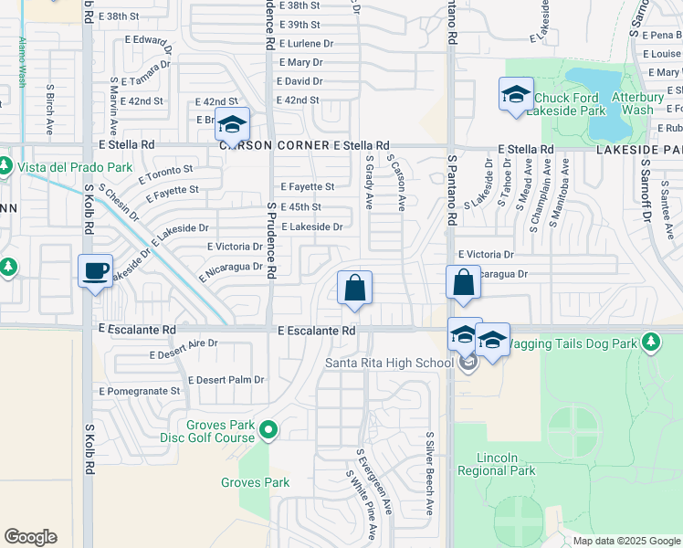 map of restaurants, bars, coffee shops, grocery stores, and more near 7668 East Queen Palm Circle in Tucson