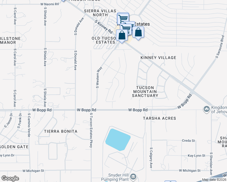 map of restaurants, bars, coffee shops, grocery stores, and more near 3615 South Double Echo Road in Tucson
