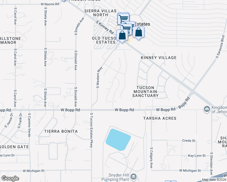 map of restaurants, bars, coffee shops, grocery stores, and more near 3615 South Double Echo Road in Tucson