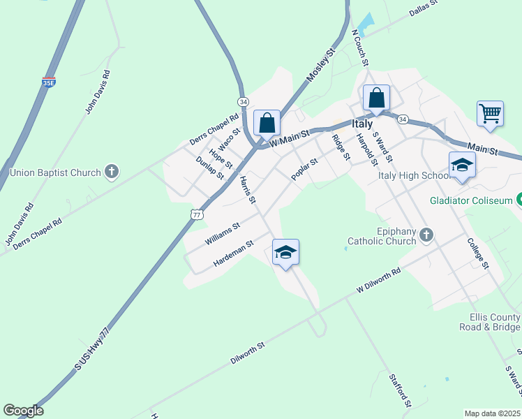 map of restaurants, bars, coffee shops, grocery stores, and more near 116 Harris Street in Italy