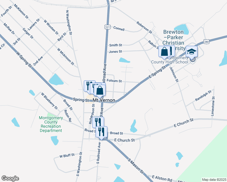 map of restaurants, bars, coffee shops, grocery stores, and more near 204 Ben Anderson Street in Mount Vernon