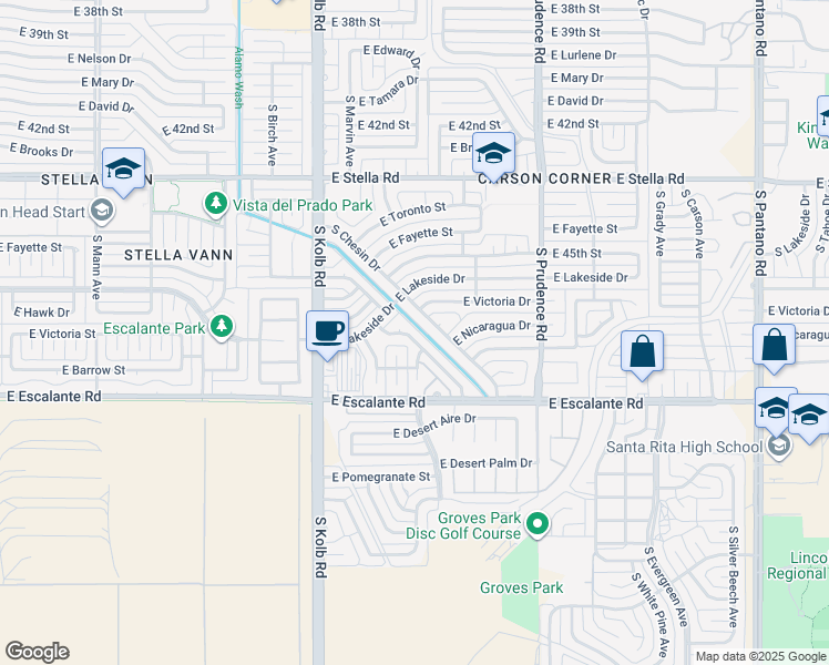 map of restaurants, bars, coffee shops, grocery stores, and more near 3630 South Chesin Drive in Tucson