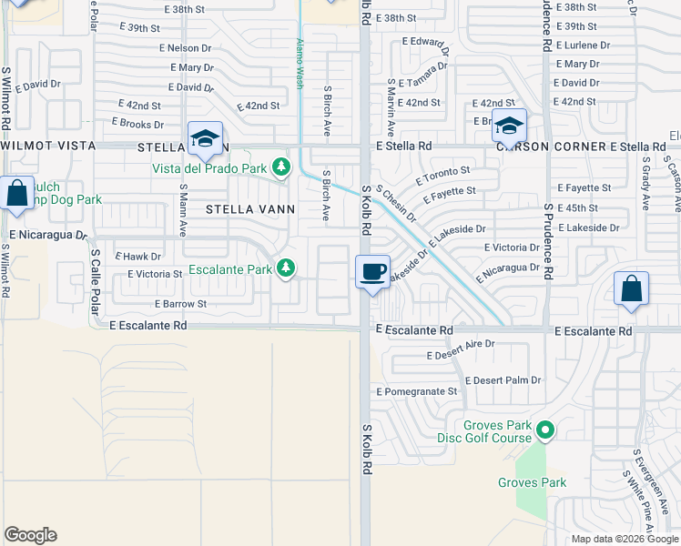 map of restaurants, bars, coffee shops, grocery stores, and more near 7029 East Fighting Falcon Place in Tucson