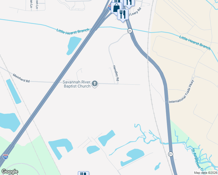 map of restaurants, bars, coffee shops, grocery stores, and more near 217 Monteith Road in Savannah