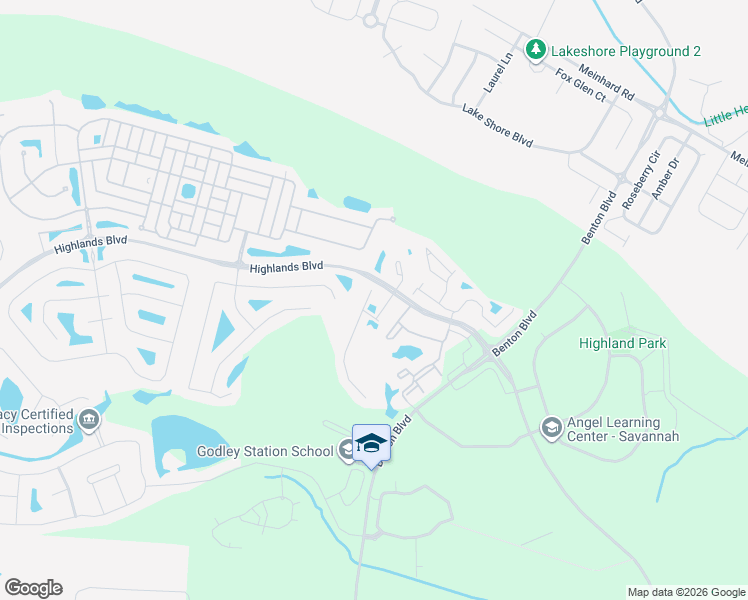 map of restaurants, bars, coffee shops, grocery stores, and more near 15 Falkland Avenue in Pooler