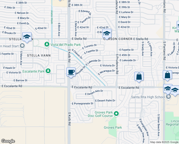 map of restaurants, bars, coffee shops, grocery stores, and more near 7240 East Bellingham Drive in Tucson