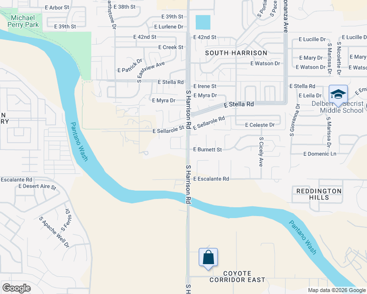 map of restaurants, bars, coffee shops, grocery stores, and more near 3605 South Harrison Shadow Way in Tucson