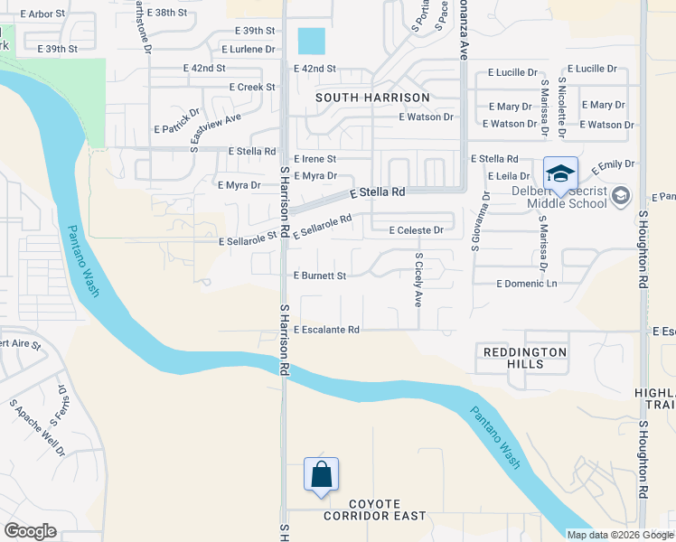 map of restaurants, bars, coffee shops, grocery stores, and more near 3591 South Burnett Place in Tucson