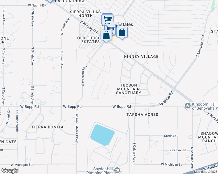 map of restaurants, bars, coffee shops, grocery stores, and more near 3593 South Desert Echo Road in Tucson
