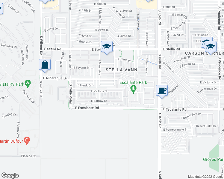 map of restaurants, bars, coffee shops, grocery stores, and more near 6745 East Victoria Street in Tucson