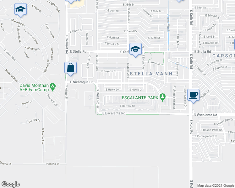 map of restaurants, bars, coffee shops, grocery stores, and more near 6609 East Victoria Street in Tucson