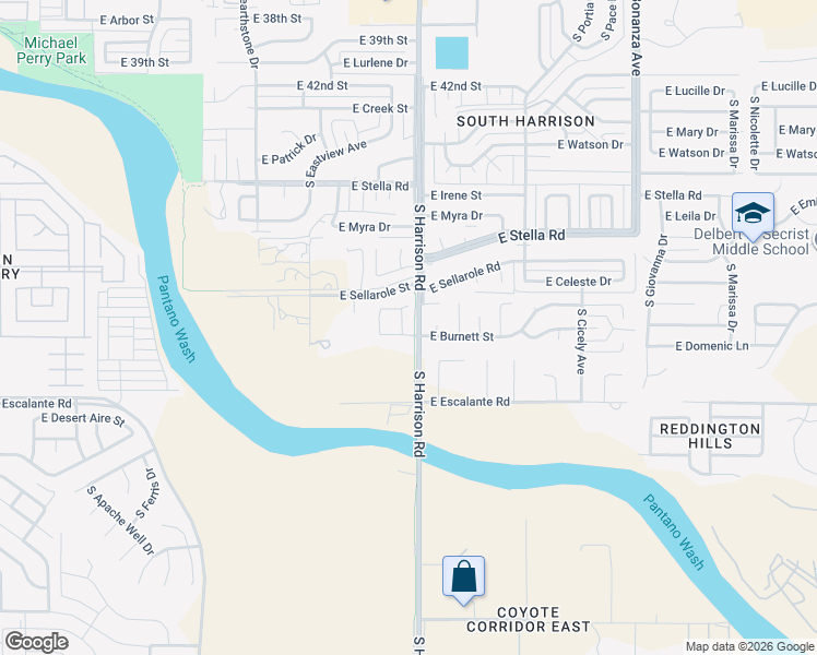 map of restaurants, bars, coffee shops, grocery stores, and more near 3605 South Harrison Shadow Way in Tucson