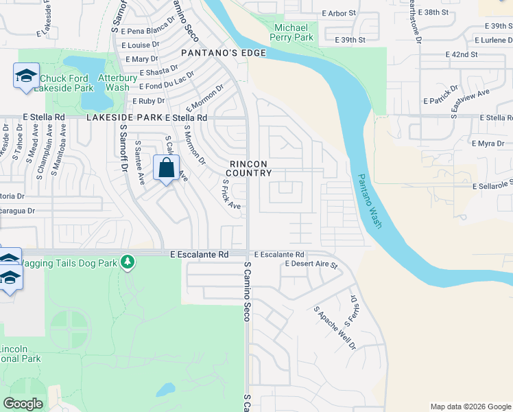 map of restaurants, bars, coffee shops, grocery stores, and more near 3411 South Camino Seco in Tucson