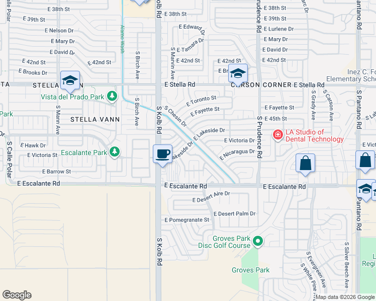 map of restaurants, bars, coffee shops, grocery stores, and more near 7240 East Bellingham Drive in Tucson