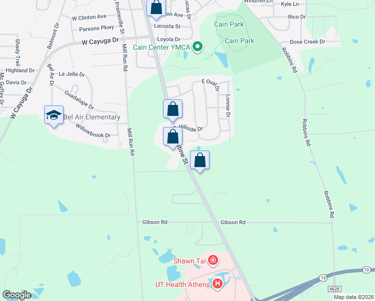map of restaurants, bars, coffee shops, grocery stores, and more near 1300 South Palestine Street in Athens