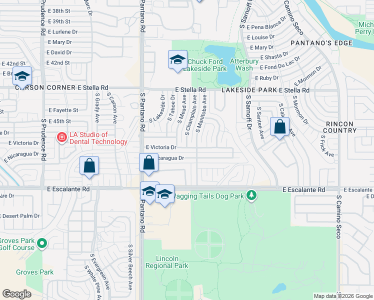 map of restaurants, bars, coffee shops, grocery stores, and more near 8056 East Nicaragua Drive in Tucson