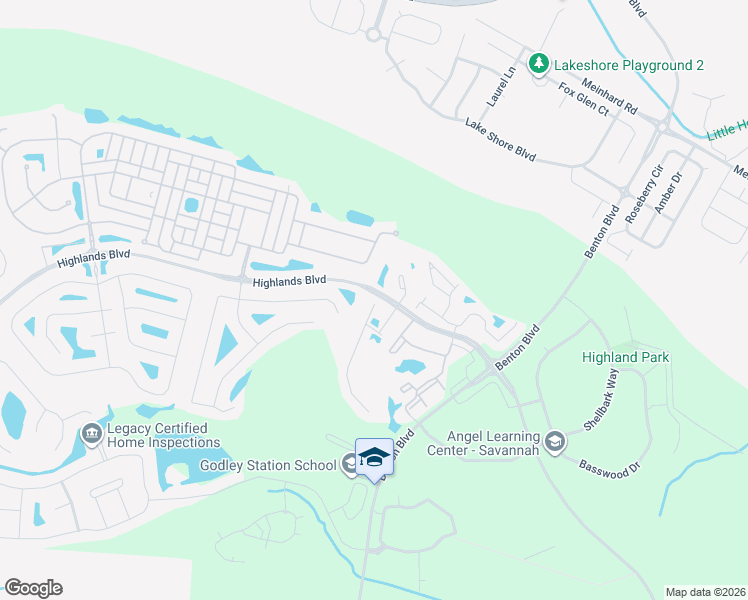 map of restaurants, bars, coffee shops, grocery stores, and more near 1 Falkland Avenue in Pooler