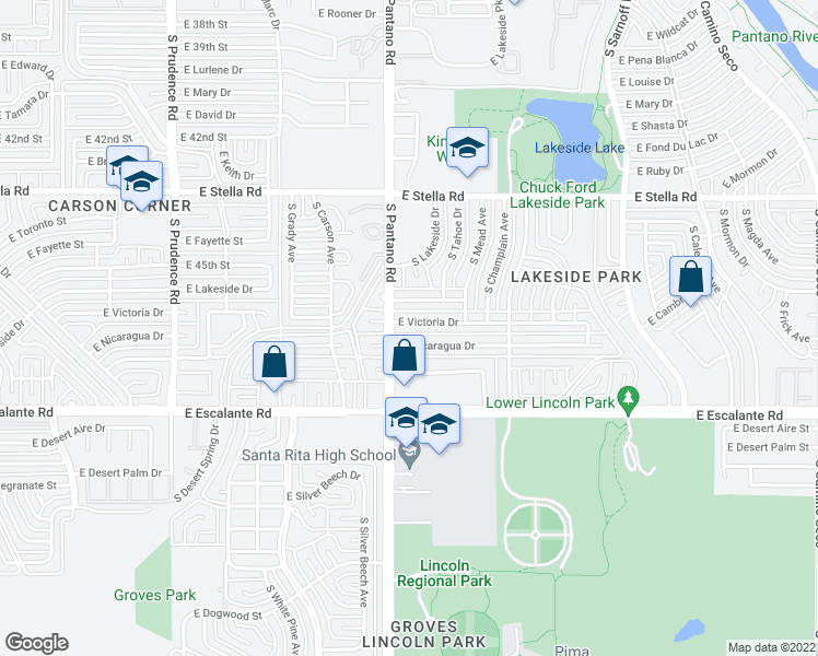 map of restaurants, bars, coffee shops, grocery stores, and more near 7916 East Victoria Drive in Tucson