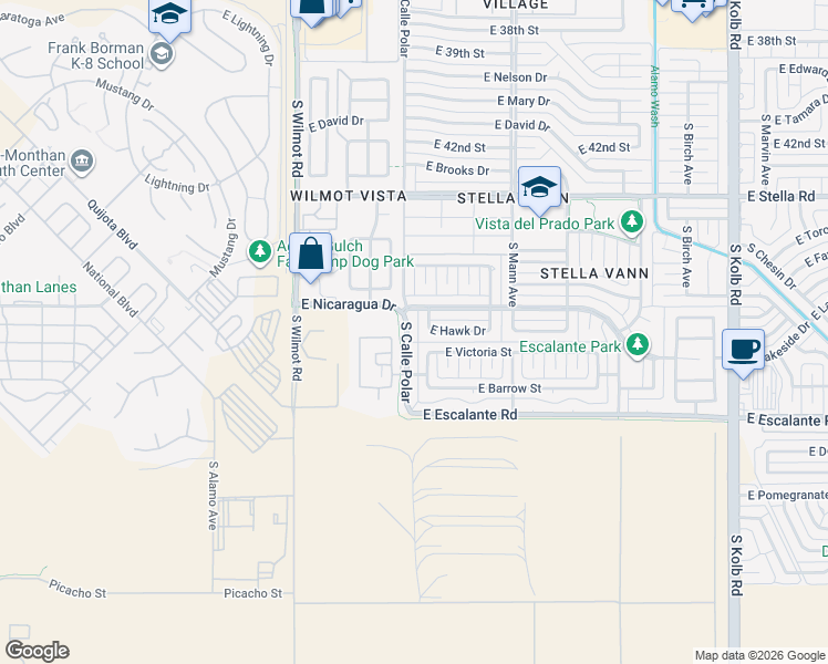 map of restaurants, bars, coffee shops, grocery stores, and more near 3616 South Atlin Avenue in Tucson