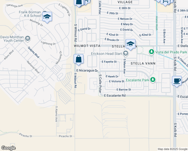 map of restaurants, bars, coffee shops, grocery stores, and more near 6474 East Cyclone Drive in Tucson