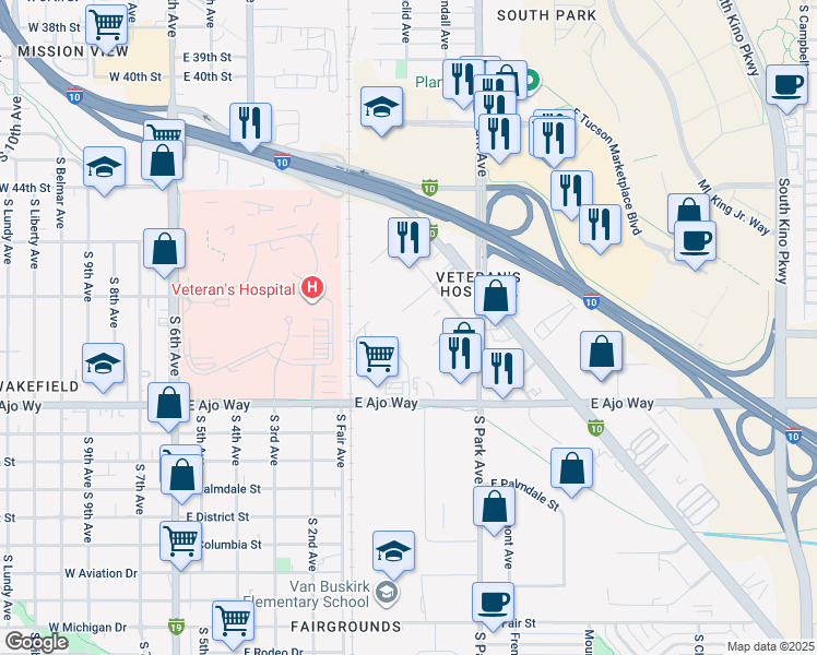 map of restaurants, bars, coffee shops, grocery stores, and more near 701-721 E 46th St in Tucson