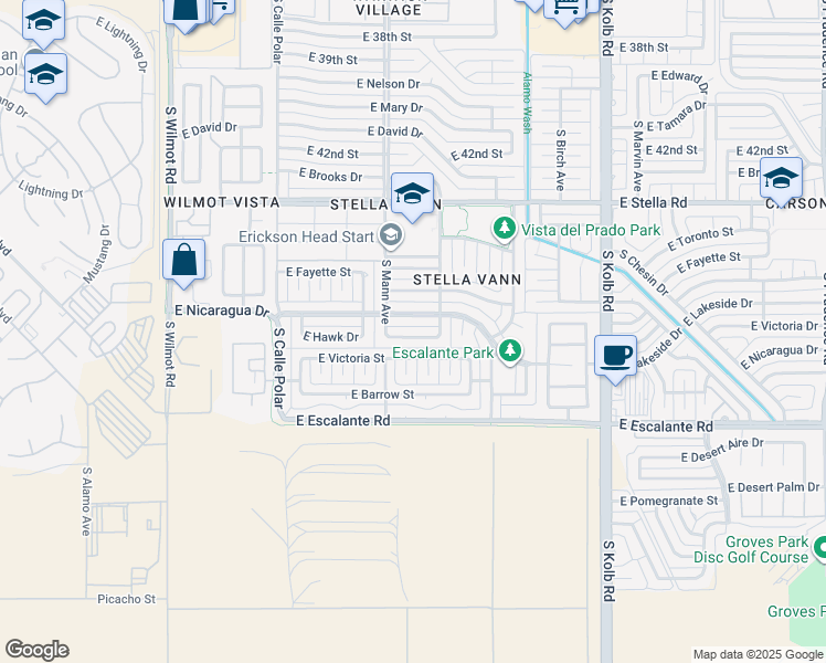 map of restaurants, bars, coffee shops, grocery stores, and more near 6745 East Hawk Drive in Tucson