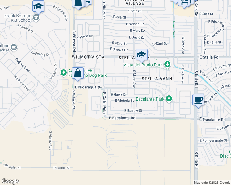 map of restaurants, bars, coffee shops, grocery stores, and more near 6612 East Nicaragua Drive in Tucson