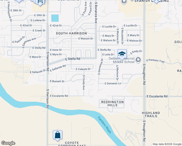 map of restaurants, bars, coffee shops, grocery stores, and more near 9820 East Celeste Drive in Tucson