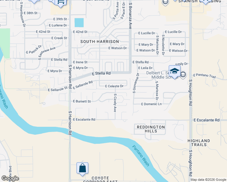map of restaurants, bars, coffee shops, grocery stores, and more near 9770 East Celeste Drive in Tucson