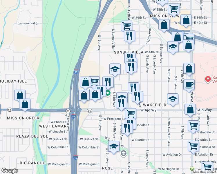 map of restaurants, bars, coffee shops, grocery stores, and more near 715 Calle Romeo in Tucson