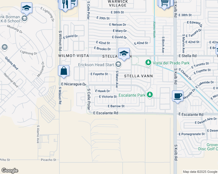 map of restaurants, bars, coffee shops, grocery stores, and more near 6648 East Nicaragua Drive in Tucson
