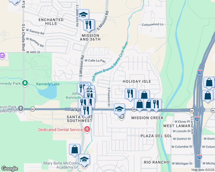 map of restaurants, bars, coffee shops, grocery stores, and more near 1602 West Circle B Drive in Tucson