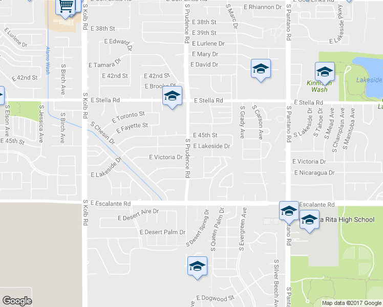 map of restaurants, bars, coffee shops, grocery stores, and more near 3501 South Prudence Road in Tucson