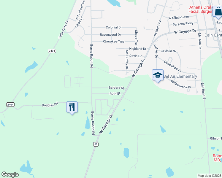 map of restaurants, bars, coffee shops, grocery stores, and more near 709 Barbara Street in Athens