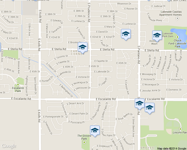 map of restaurants, bars, coffee shops, grocery stores, and more near 3501 South Prudence Road in Tucson