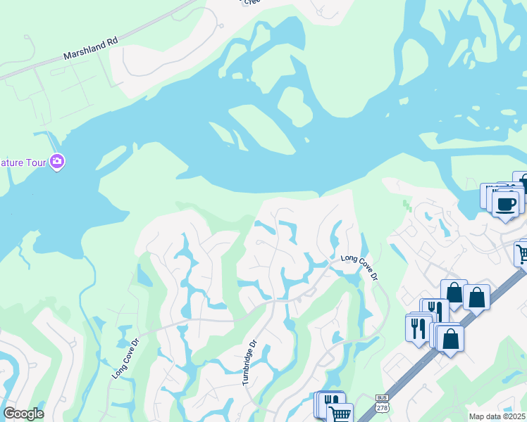 map of restaurants, bars, coffee shops, grocery stores, and more near 59 Turnbridge Drive in Hilton Head Island