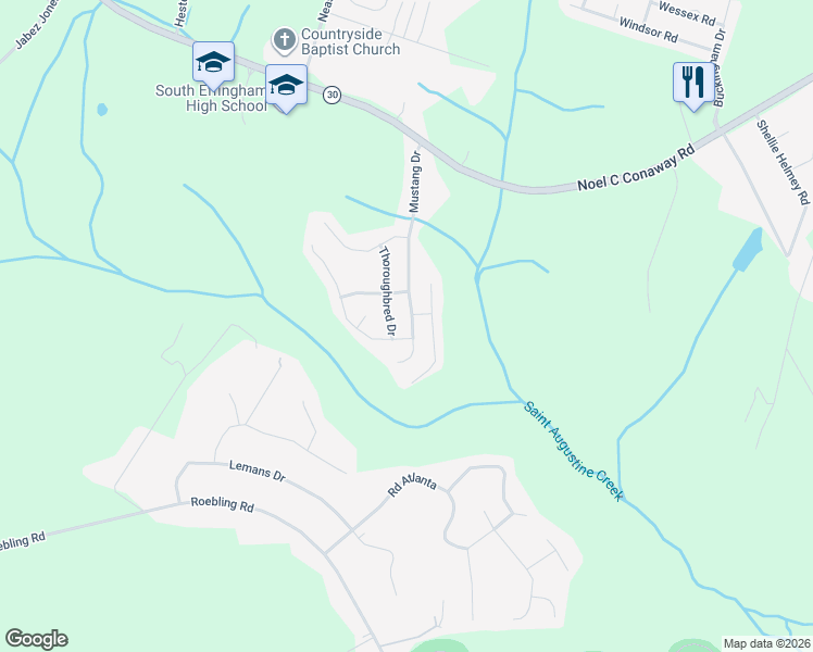 map of restaurants, bars, coffee shops, grocery stores, and more near 151 Mustang Drive in Guyton