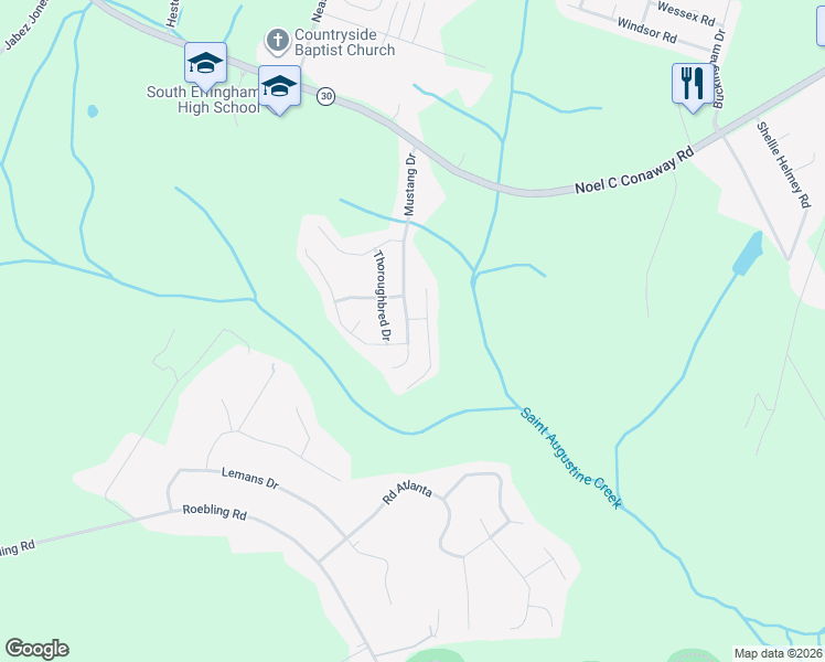 map of restaurants, bars, coffee shops, grocery stores, and more near 151 Mustang Drive in Guyton