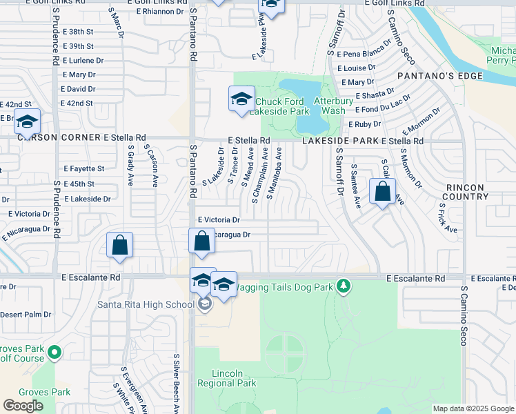 map of restaurants, bars, coffee shops, grocery stores, and more near 3451 South Champlain Avenue in Tucson