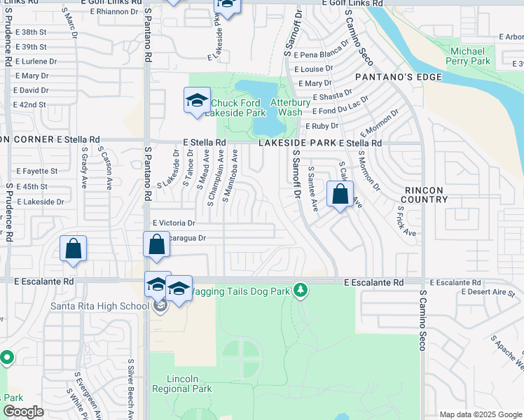 map of restaurants, bars, coffee shops, grocery stores, and more near 3458 S Victoria Pl in Tucson