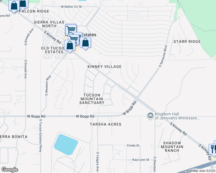map of restaurants, bars, coffee shops, grocery stores, and more near 5717 West Briar Window Drive in Tucson