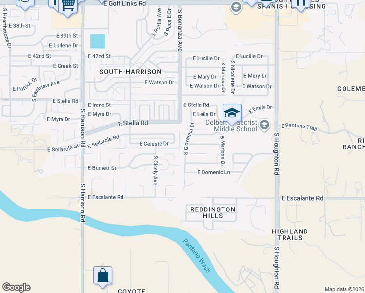 map of restaurants, bars, coffee shops, grocery stores, and more near 3484 South Giovanna Drive in Tucson