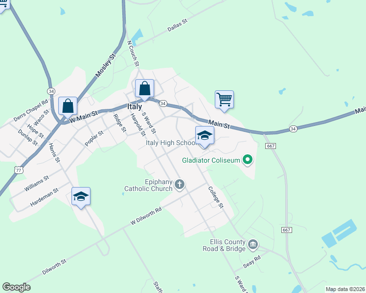 map of restaurants, bars, coffee shops, grocery stores, and more near 301 College Street in Italy