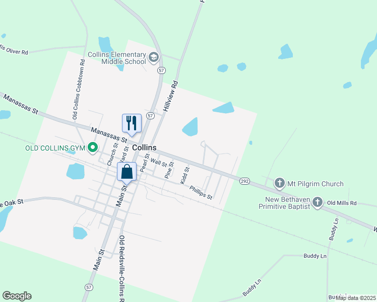 map of restaurants, bars, coffee shops, grocery stores, and more near 560 Brewton Street in Collins