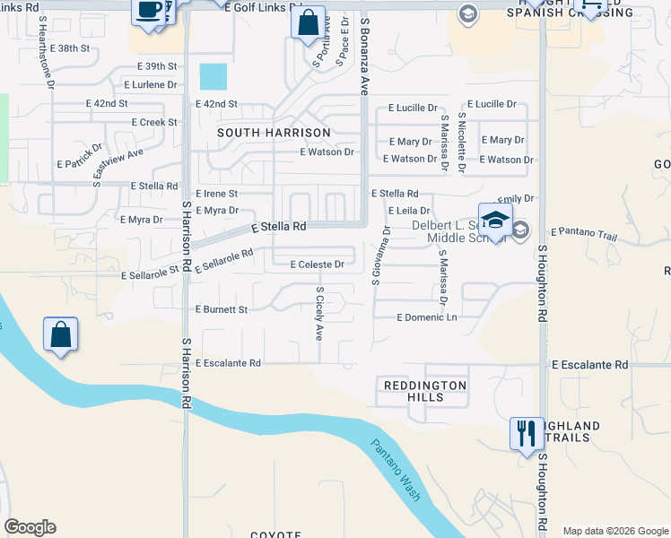 map of restaurants, bars, coffee shops, grocery stores, and more near 9820 East Celeste Drive in Tucson