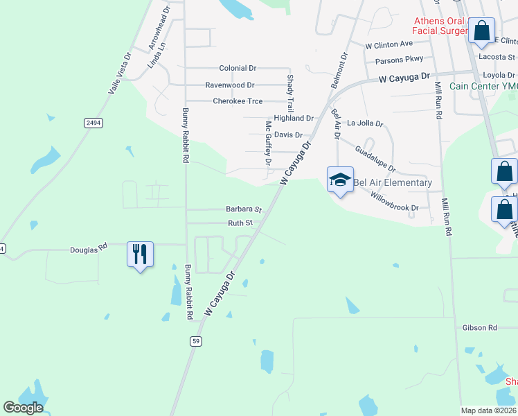 map of restaurants, bars, coffee shops, grocery stores, and more near 602 Barbara Street in Athens